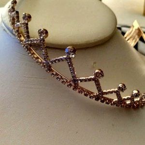 LC LAUREN CONRAD Romantic Tiara Crown Rose Gold With Simulated Clear Crystals